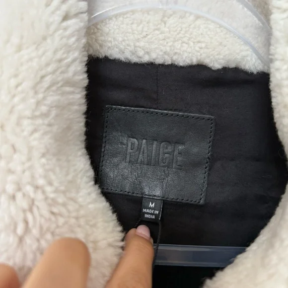 PAIGE Rhone Genuine Shearling & Suede Jacket Ecru Black - Picture 5 of 6